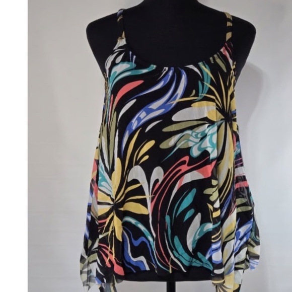 COCO Reef Contours Current Bra Sized Mesh Layer Tankini Top in Retro Swirl 36D - Picture 2 of 9